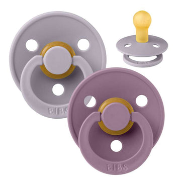 Bibs Round Colour Pacifier - 2-Pack - sz. 1 - natural rubber - Fossil Grey/Mauve 