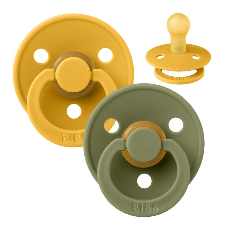 Bibs Rund Colour Schnuller - 2er-Pack - Gr. 2 - Naturkautschuk - Honigbiene/Olive 