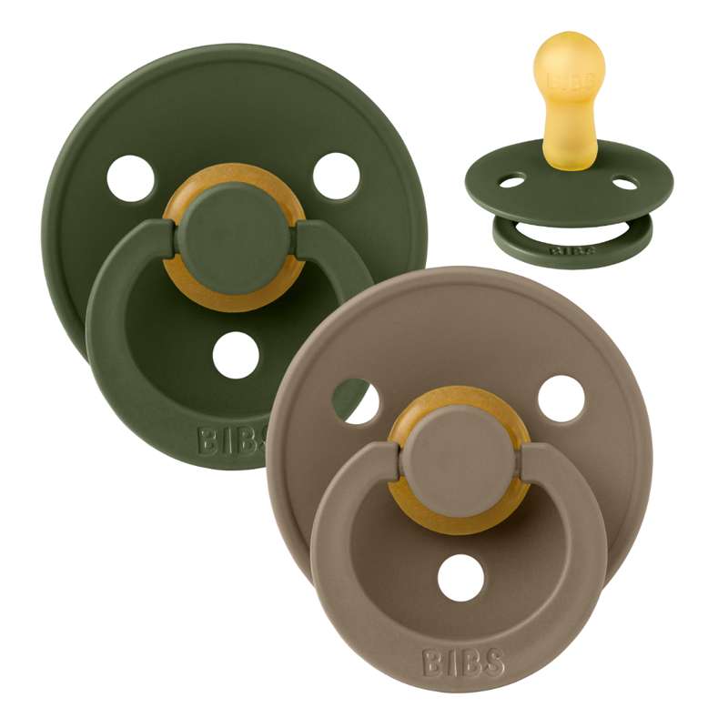 Bibs Rund Colour Schnuller - 2-Pack - Gr. 2 - Naturkautschuk - Jägergrün/Dunkel-Eiche 