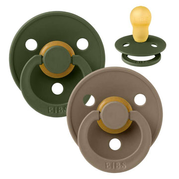 Sucette Bibs Rond Colour - 2-Pak - t. 3 - caoutchouc naturel - Vert chasseur/Chêne foncé 