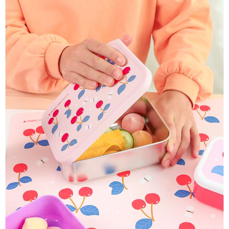 A Little Lovely Company Lunchbox - 1 vak - roestvrij staal m. PP-deksel - Cherries 