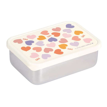 A Little Lovely Company Lunchbox - 1 Compartment - Stainless Steel w. PP Lid - Hearts 
