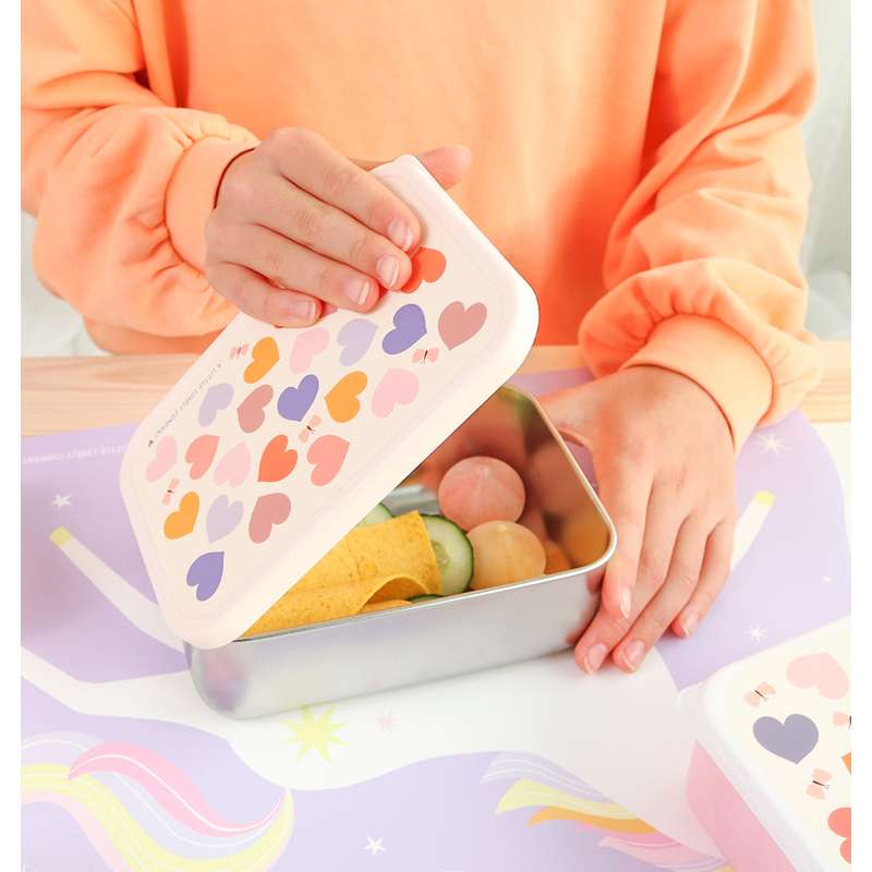 A Little Lovely Company Lunchbox - 1 vak - Roestvrij staal m. PP-deksel - Hearts 