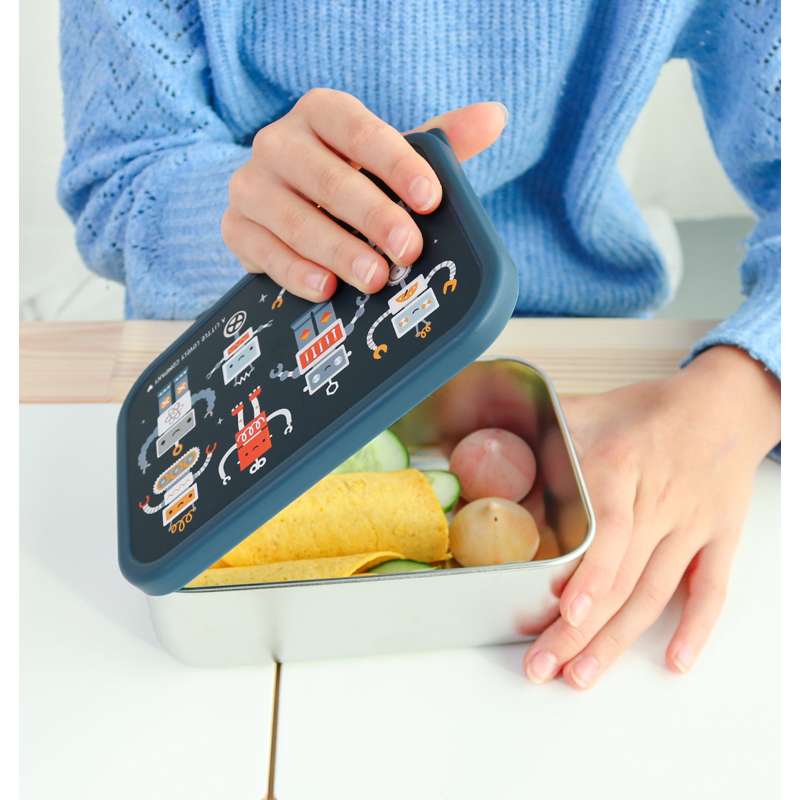 A Little Lovely Company Lunchbox - 1 vak - roestvrij staal m. PP-deksel - Robots 
