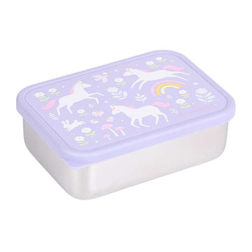 A Little Lovely Company Lunch box - 1 compartment - stainless steel with PP lid - Unicorn Dreams 