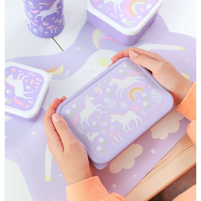 A Little Lovely Company Lunchbox - 1 vak - Roestvrij staal m. PP-deksel - Unicorn Dreams 