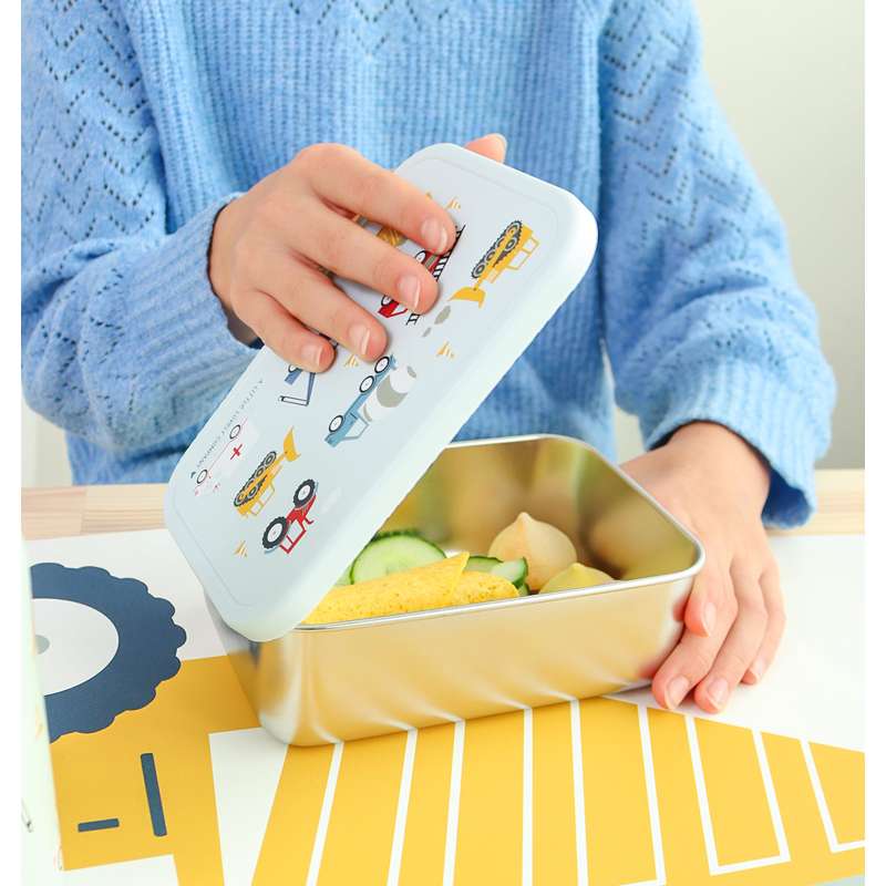 A Little Lovely Company Lunchbox - 1 vak - Roestvrij staal met PP deksel - Vehicles 