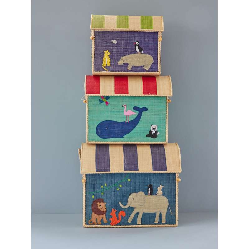 RICE Raffia Storage House - Animals - Large 