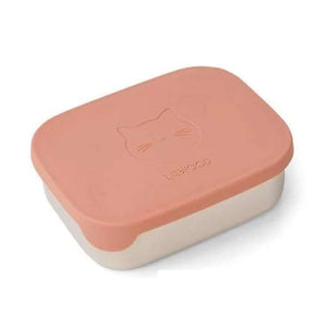 Liewood Arthur Ruminddelt Lunchbox - Staal/Siliconen - Kat/Donkere Roos 