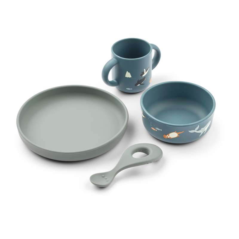 Liewood Vivi Baby Dinner Sets - 4 pieces - Silicone - Arctic Sea/Ocean View 