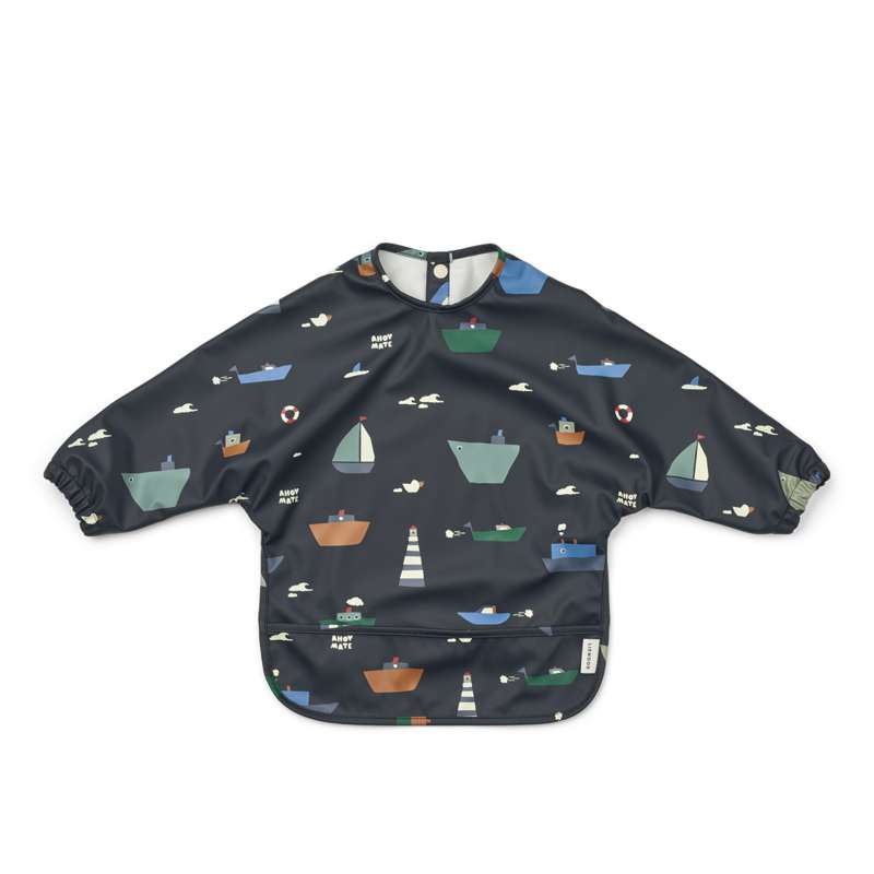 Liewood Merle Cape Bib Eetschort - Zeilen/Klassiek Marineblauw 
