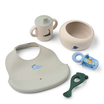 Liewood Mileah Set pappa per bebè - Dino Roar/Dove Blue