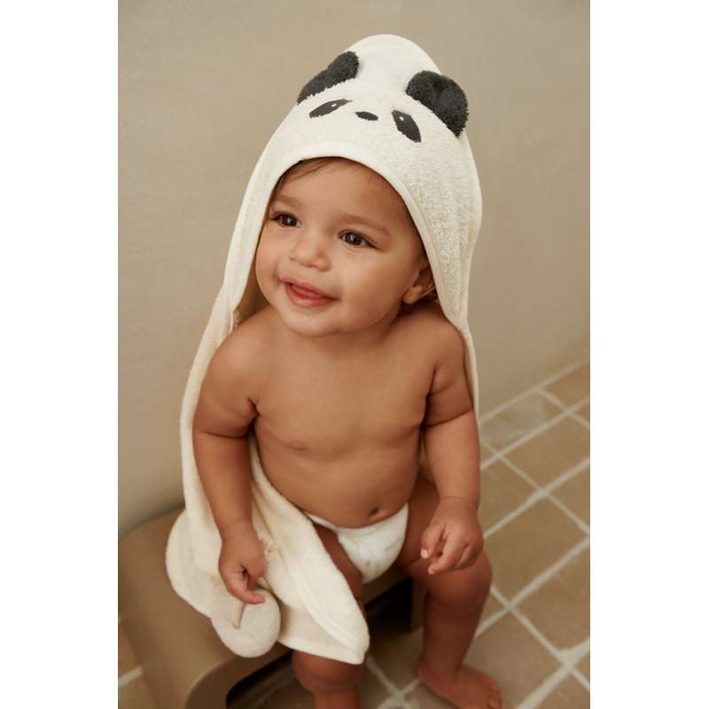 Liewood Albert Bath Towel with Hood - Baby - Panda - Creme de la Creme 