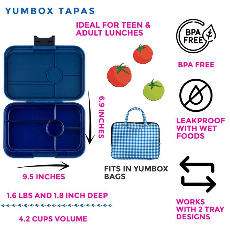 Yumbox Boîte à lunch - Tapas XL - 5 compartiments - Monte Carlo Blue/Navy Clear 