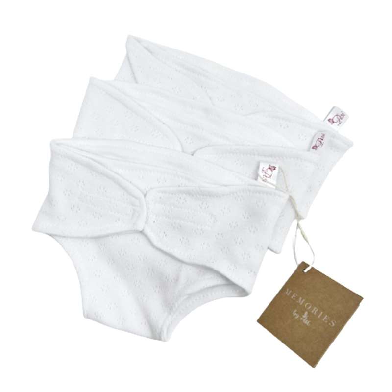 Memories by Así Puppenzubehör - 43-46 cm. - 3er-Pack Stoffwindeln für die Puppe - Weiß 