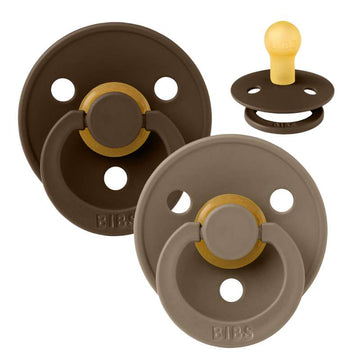 Bibs Round Colour Pacifier - 2-Pack - sz. 1 - natural rubber - Mocha/Dark Oak 