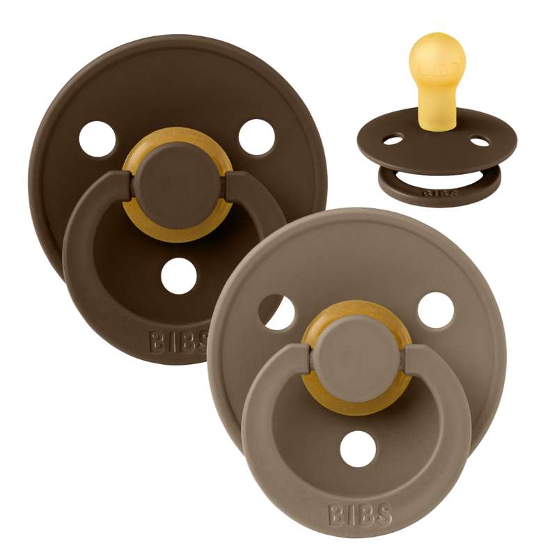 Succhietto Bibs Rotondo Colour - 2-Pak - tg. 1 - gomma naturale - Mocha/Quercia Scura 