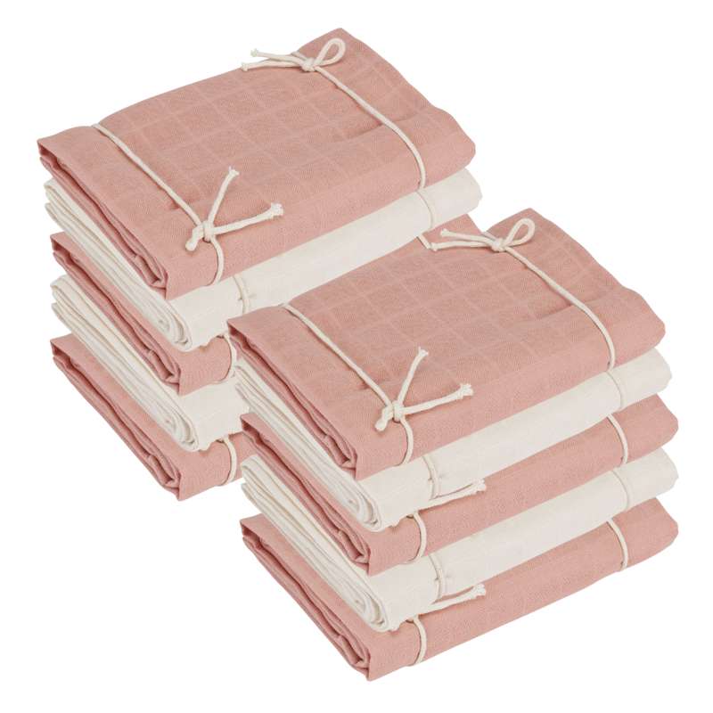 Naturebaby Ecologische Luierdoeken/Minisnoer - 10-pack - Rozenwolk/Wit 