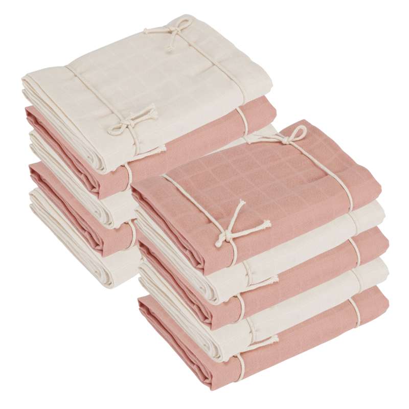 Naturebaby Organic Cloth Diapers/Mini Swaddle - 10-pack - Rose Cloud/White 