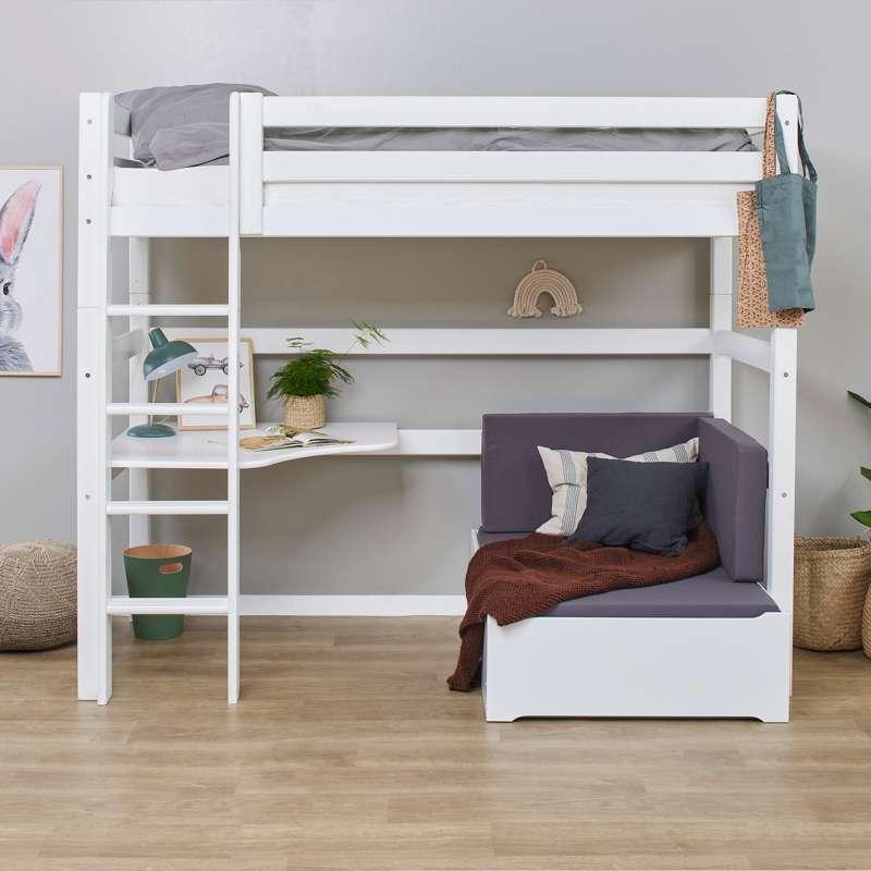 Hoppekids ECO Luxury - MEGA Krevet s Lounge Modulom i Radnom Pločom - 90x200 cm. - Fleksibilna Podloga za Ulaganje - Bijela 