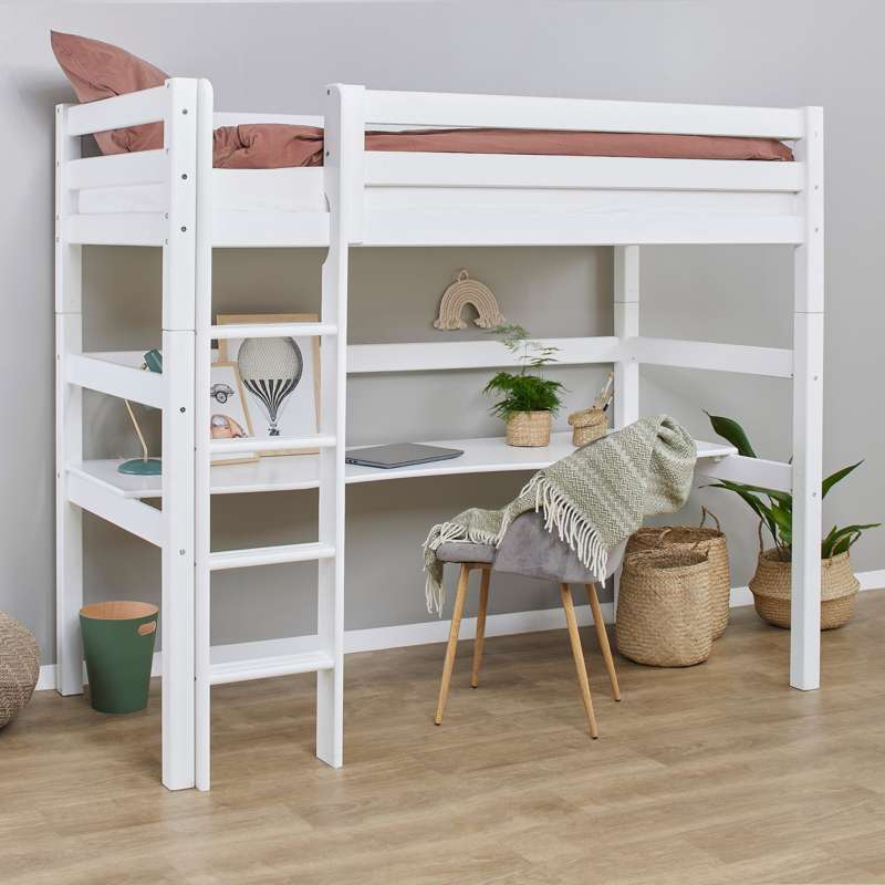 Hoppekids ECO Luxury - Υψηλό κρεβάτι με επιφάνεια εργασίας - 90x200 εκ. - Ευέλικτο σύστημα υποστήριξης - Λευκό 