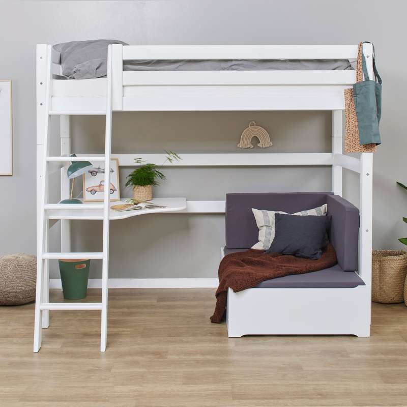 Hoppekids ECO Luxury - MEGA krevet s lounge modulom i radnom stolu - 90x200 cm. - Kosi ljestve - Fleksibilna podloga za spavanje - Bijela 