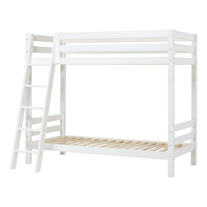 Hoppekids ECO Luxury - Hoge Stapelbed - 90x200 cm. - Schuine Ladder - Flexibele Inlegbodem - Wit 