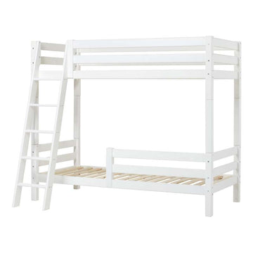 Hoppekids ECO Luxury - High Bunk Bed - 90x200 cm. - Two Bed Rails and Slanted Ladder - Flexible Mattress Base - White 