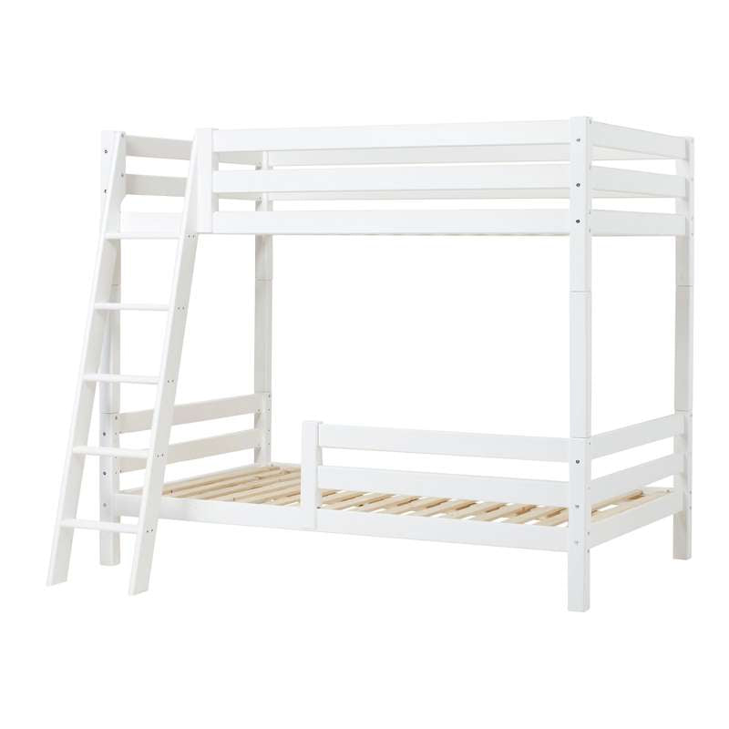 Hoppekids ECO Luxury - Cama alta - 120x200 cm. - Dos Barrera de cama y escalera inclinada - Blanca 