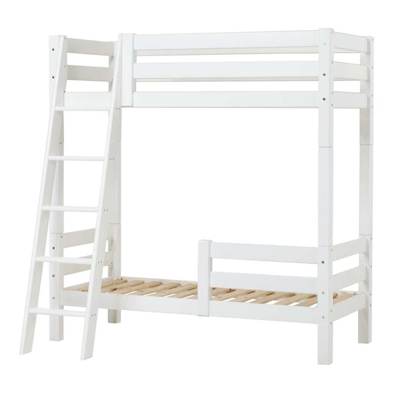 Hoppekids ECO Luxury - Hohe Etagenbett - 70x160 cm. - Zwei Rausfallschutze und Schräge Leiter - Weiß 