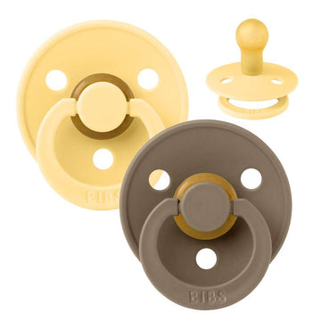 Sucette Bibs Rond Colour - 2-Pak - t. 1 - caoutchouc naturel - Beurre pâle/Chêne foncé 