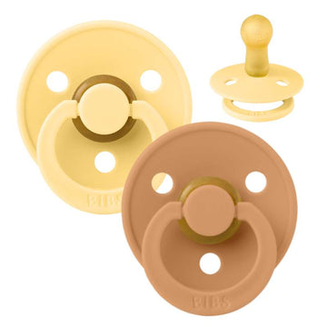 Bibs Round Colour Pacifier - 2-Pack - sz. 2 - natural rubber - Pale Butter/Pumpkin 