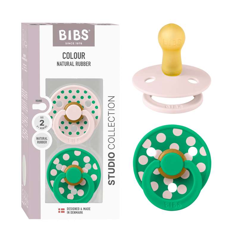 BIBS Okrągły Colour smoczek - 2-pak - roz. 2 - kauczuk naturalny - Polka Studio - Petal/Cactus 