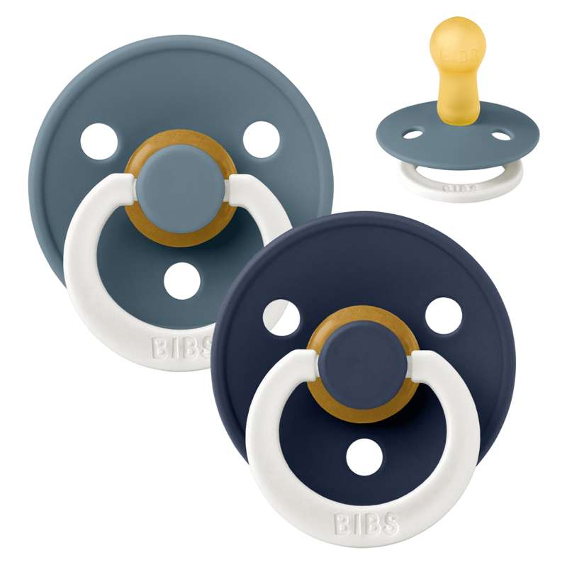 Bibs Round Colour Pacifier - 2-Pack - sz. 2 - natural rubber - GLOW - Petrol/Deep Space 