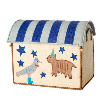 RICE Casa de Armazenamento Raffia - Animal de Festa - Azul - Médio 