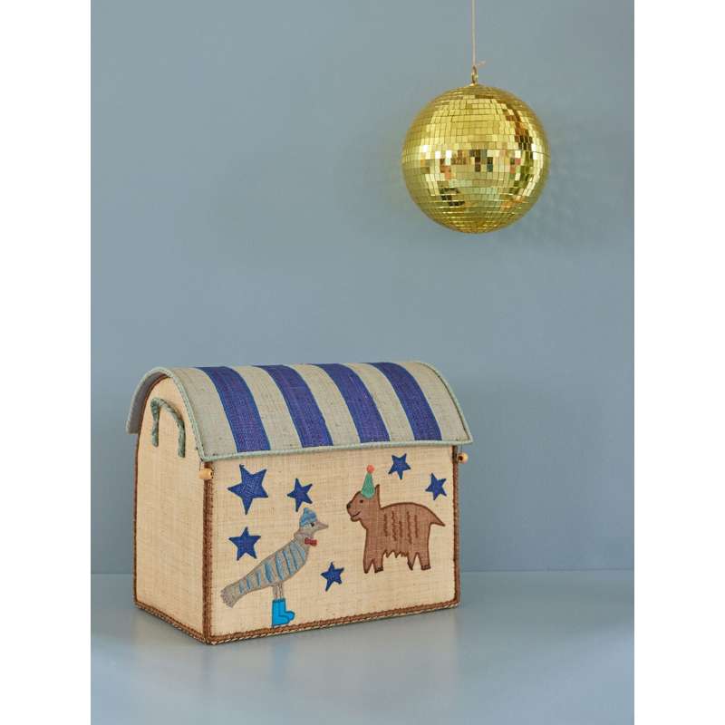 RICE Raffia Storage House - Party Animal - Blue - Medium 