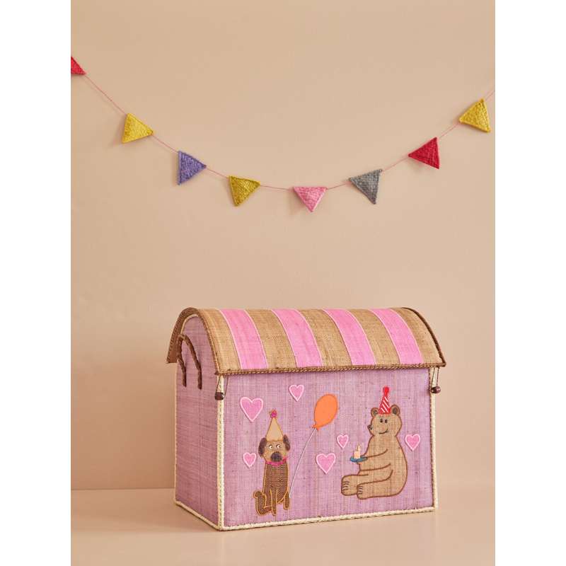RICE Raffia Shranjevanje Hiša - Party Animal - Svetlo Roza - Velik 