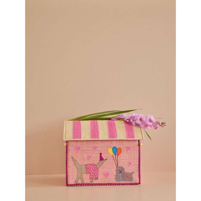 RICE Raffia Opberghuis - Party Animal - Lichtroze - Middel 