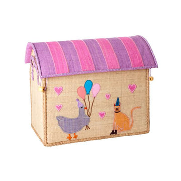 RICE Raffia Storage House - Party Animal - Light Pink - Small 