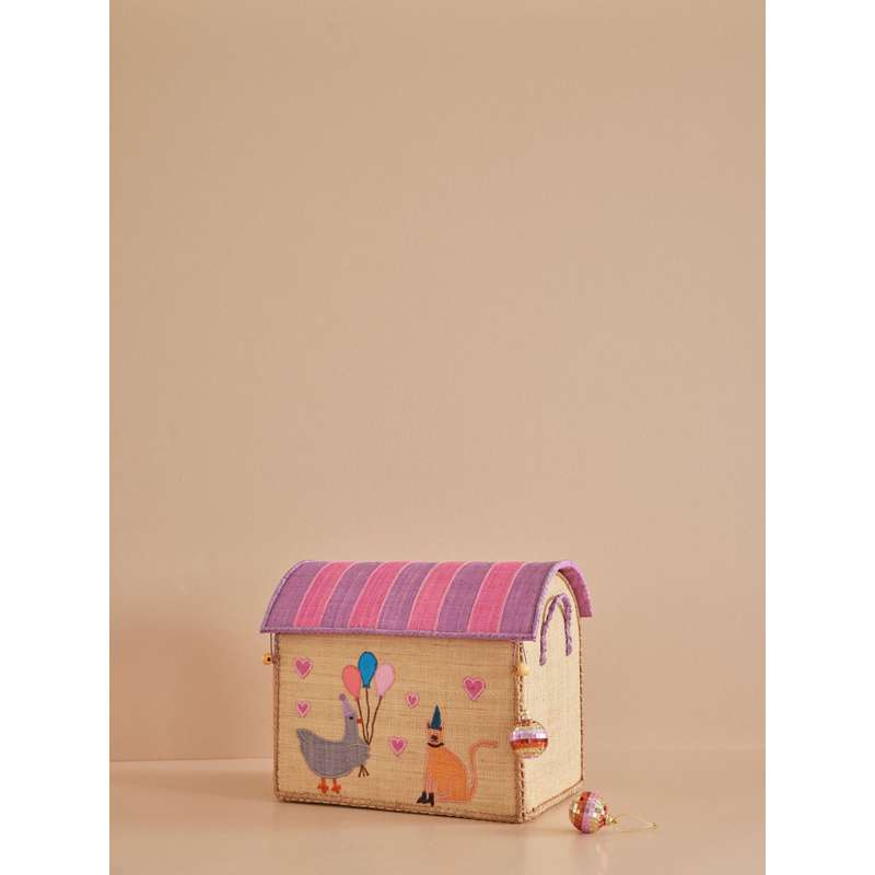 RICE Raffia Aufbewahrungshaus - Party Animal - Hellrosa - Klein 