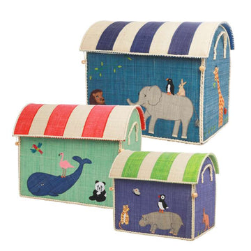 RICE Maisons de rangement en raffia - Animaux - 3 pcs. 