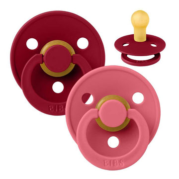 Bibs Round Colour Pacifier - 2-Pack - sz. 1 - natural rubber - Coral/Ruby 