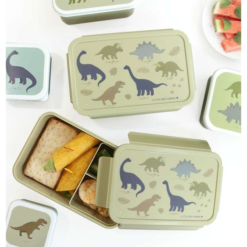 A Little Lovely Company Room-divided Bento Lunchbox - Dinosaur - Olive 