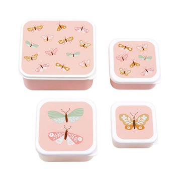 A Little Lovely Company Lunchbox - en Snackbox set - 4 stuks - Vlinders - Rosa 