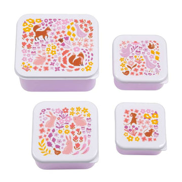 A Little Lovely Company Brotdose - und Snackboxset - 4 Stück - Blumen Garten 