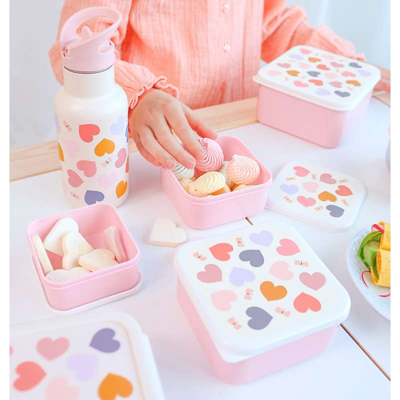 A Little Lovely Company Lunchbox- en snackboksenset - 4 stuks - Hearts 