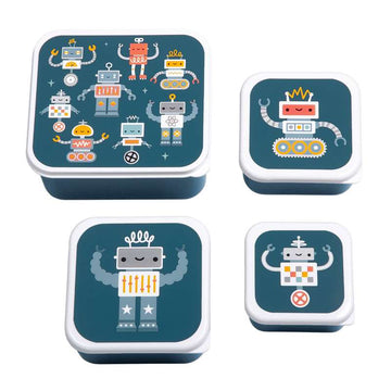 A Little Lovely Company Lunchbox and Snack Box Set - 4 pcs. - Robots 