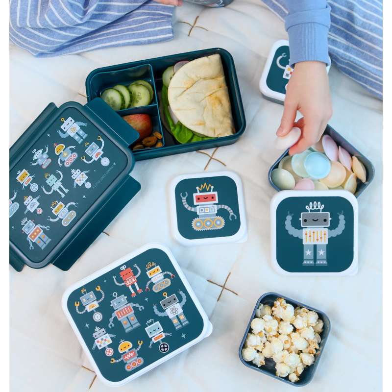 A Little Lovely Company Lunchbox and Snack Box Set - 4 pcs. - Robots 