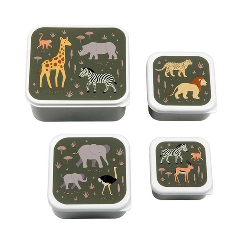 A Little Lovely Company Lunchbox - and Snackbox set - 4 pcs. - Savanna - Dark Green 