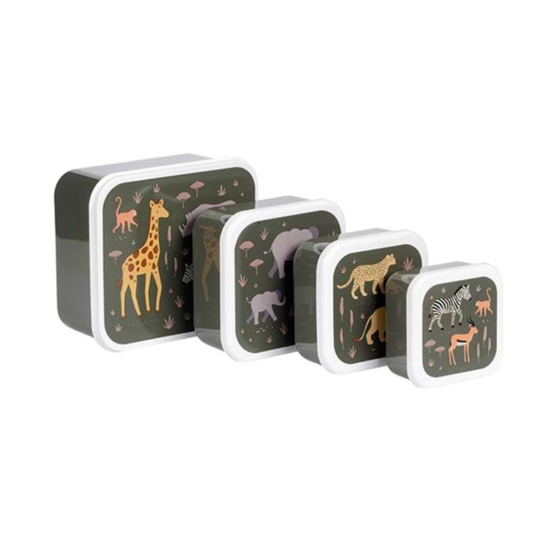 A Little Lovely Company Lunchbox - and Snackbox set - 4 pcs. - Savanna - Dark Green 